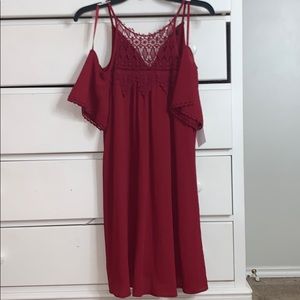 Maroon shoulder cut out dress